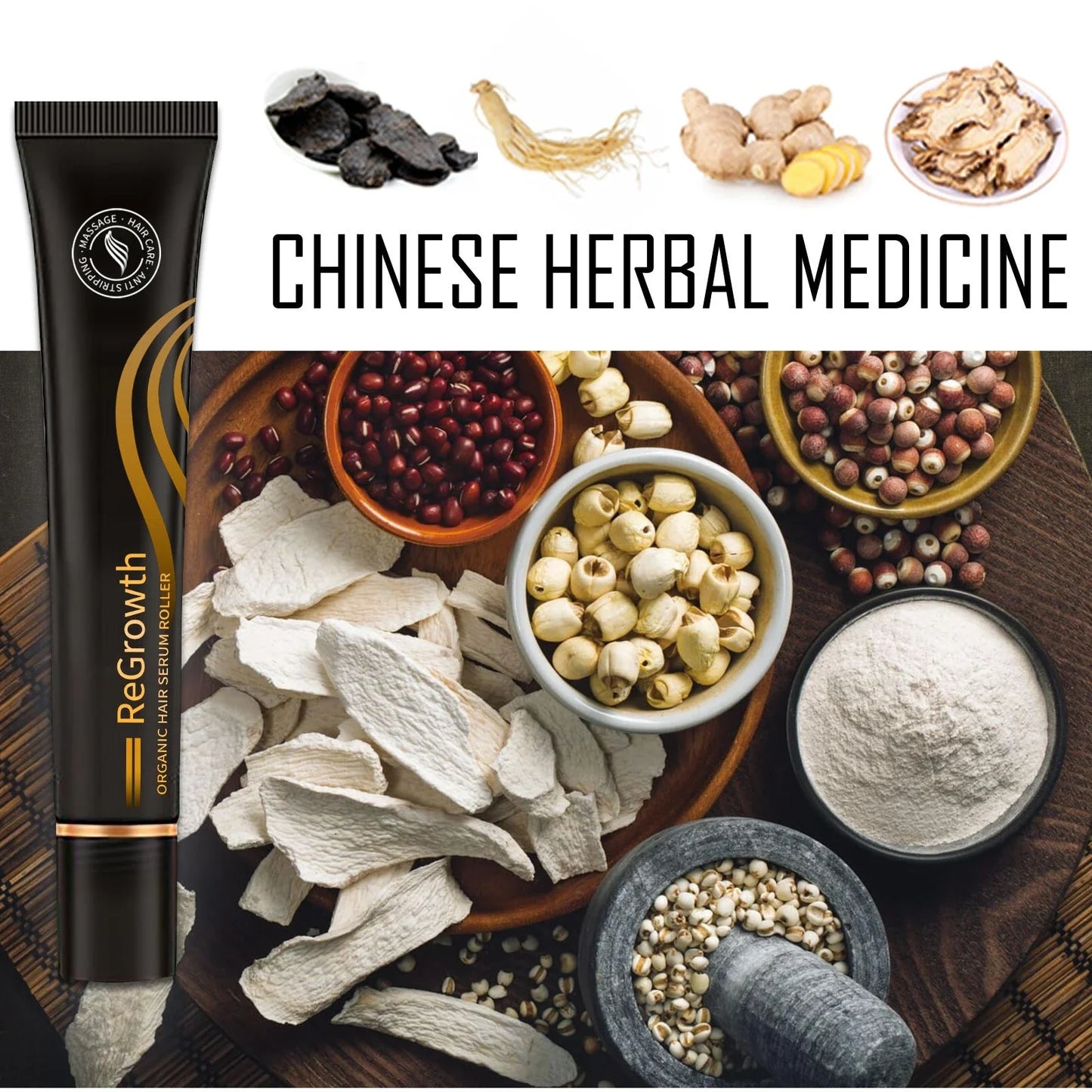 Rejuvenating Organic Hair Serum with roller applicator and natural ingredients for hair and scalp nourishment