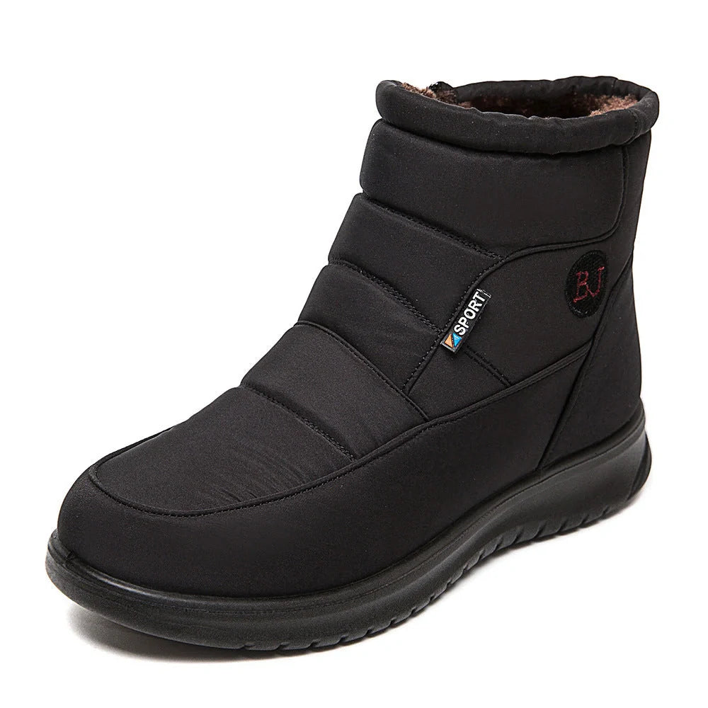 Women's waterproof non-slip winter ankle boots in red, black, and brown