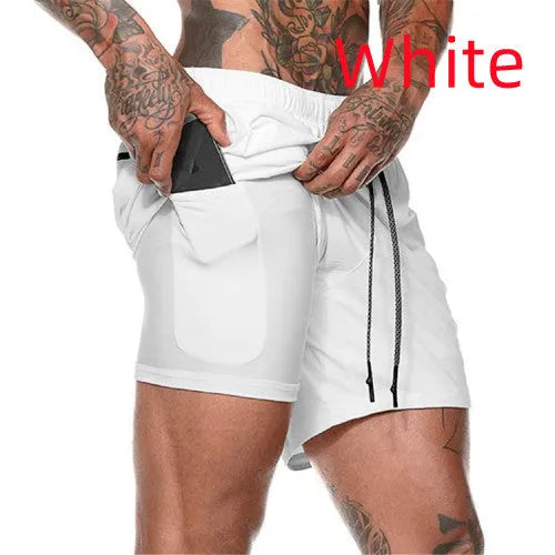 Pocket compression shorts in nylon, moisture-wicking and quick-drying, available in multiple colours and sizes S to 3XL.