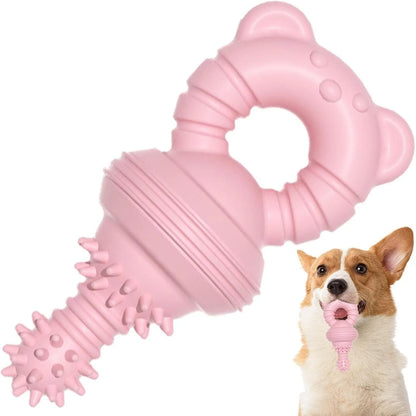 Blue molar clean teeth rubber dog chew toy with concave-convex design and bell, 13.5cm size