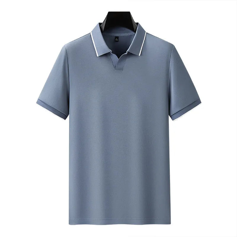 Men's polo shirt short sleeve cotton blend solid colour casual summer top in regular fit, available in white black graphite grey grass green haze blue and apricot beige sizes M to XXXXL
