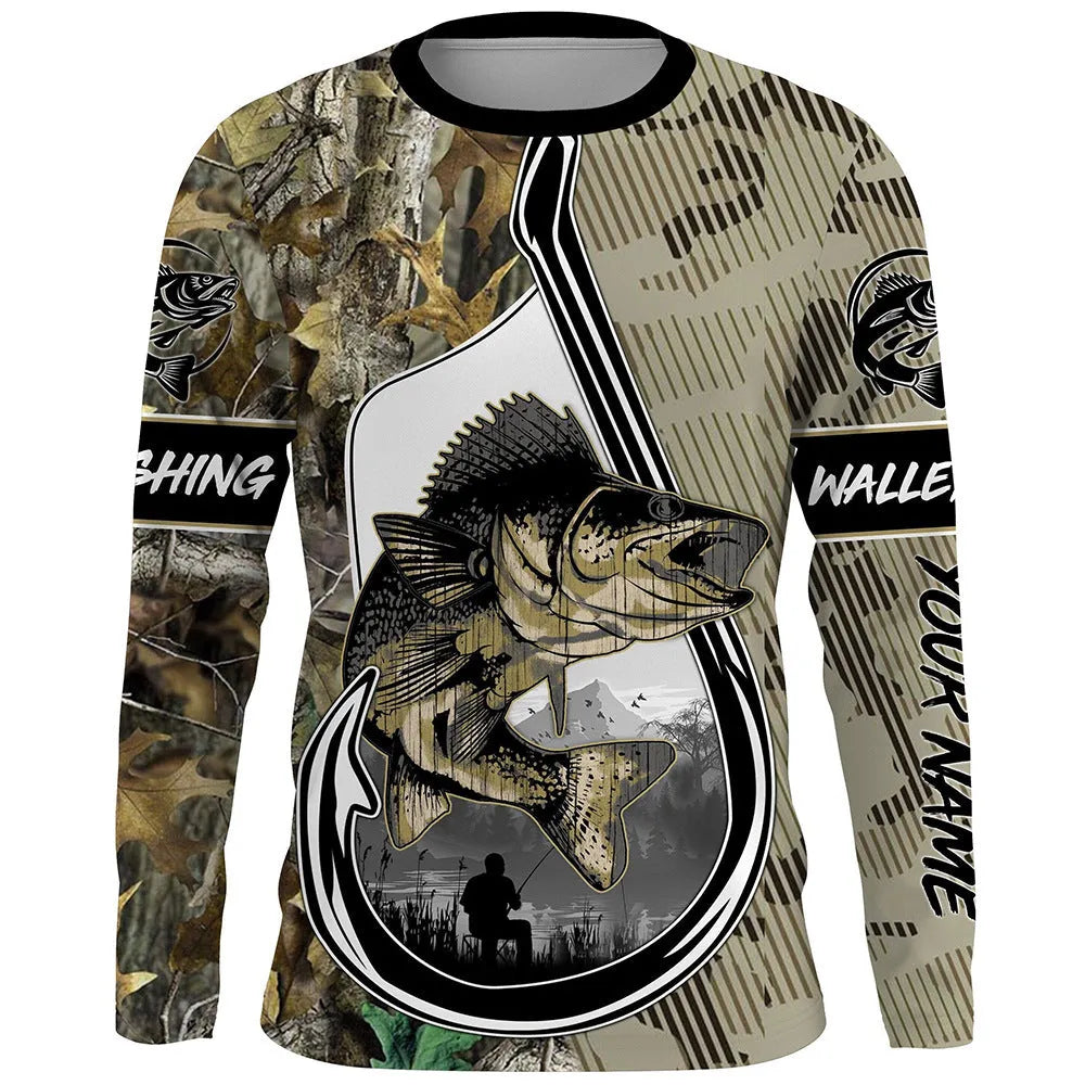 Men's grey pullover top with a colourful printed fish design on the front, showcasing long sleeves and a round neck.