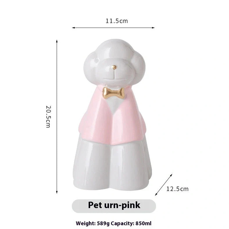 Handmade ceramic pet urn in choice of four colours, measuring 15cm tall with 10cm diameter