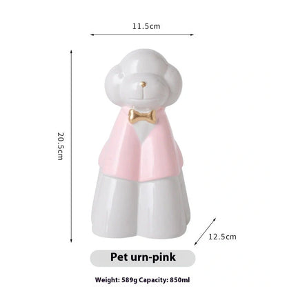 Handmade ceramic pet urn in choice of four colours, measuring 15cm tall with 10cm diameter