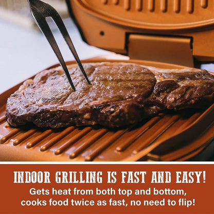 Double-sided kitchen grill with bakelite panels and 85cm power cord showing 24x28cm cooking surface