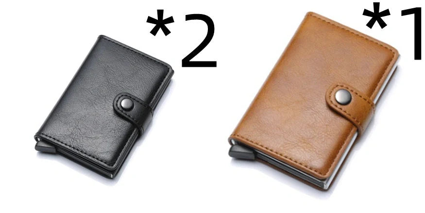 Men's RFID-blocking vintage wallet with aluminum purse and leather cover