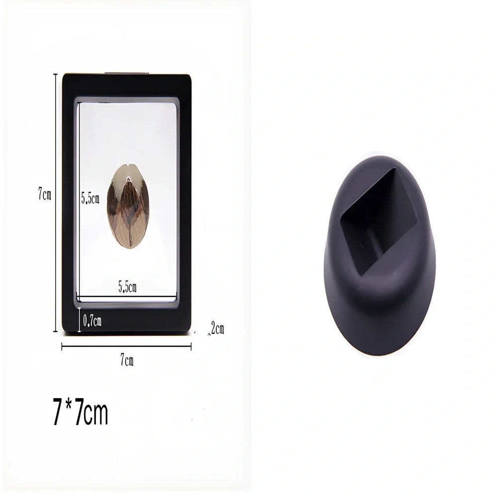 Black 11x11cm suspended 3D floating display frame holder with square base for coins and gems