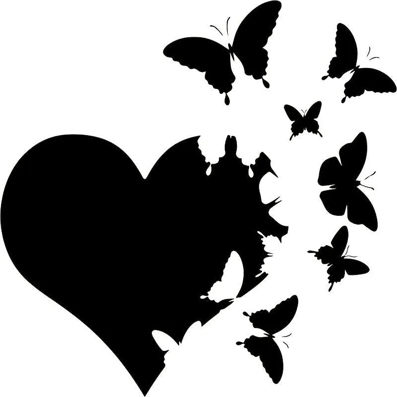 Love Butterfly Car Body Decoration Stickers made from durable plastic vinyl in a 15cm x 15cm square size for personalising your vehicle exterior with a choice of white, black, red, purple, lake blue, or pink colour options.