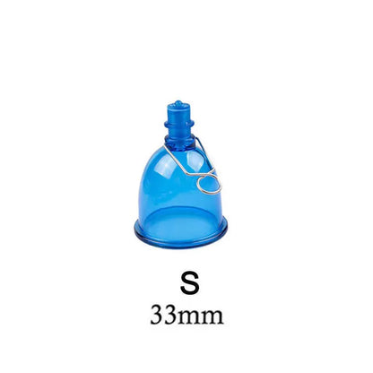 Blue silicone male masturbator shown in small, medium, and large size options.