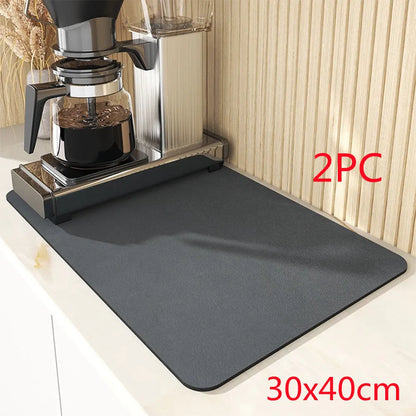 Black square kitchen drain pad with PU leather surface and rubber anti-slip backing