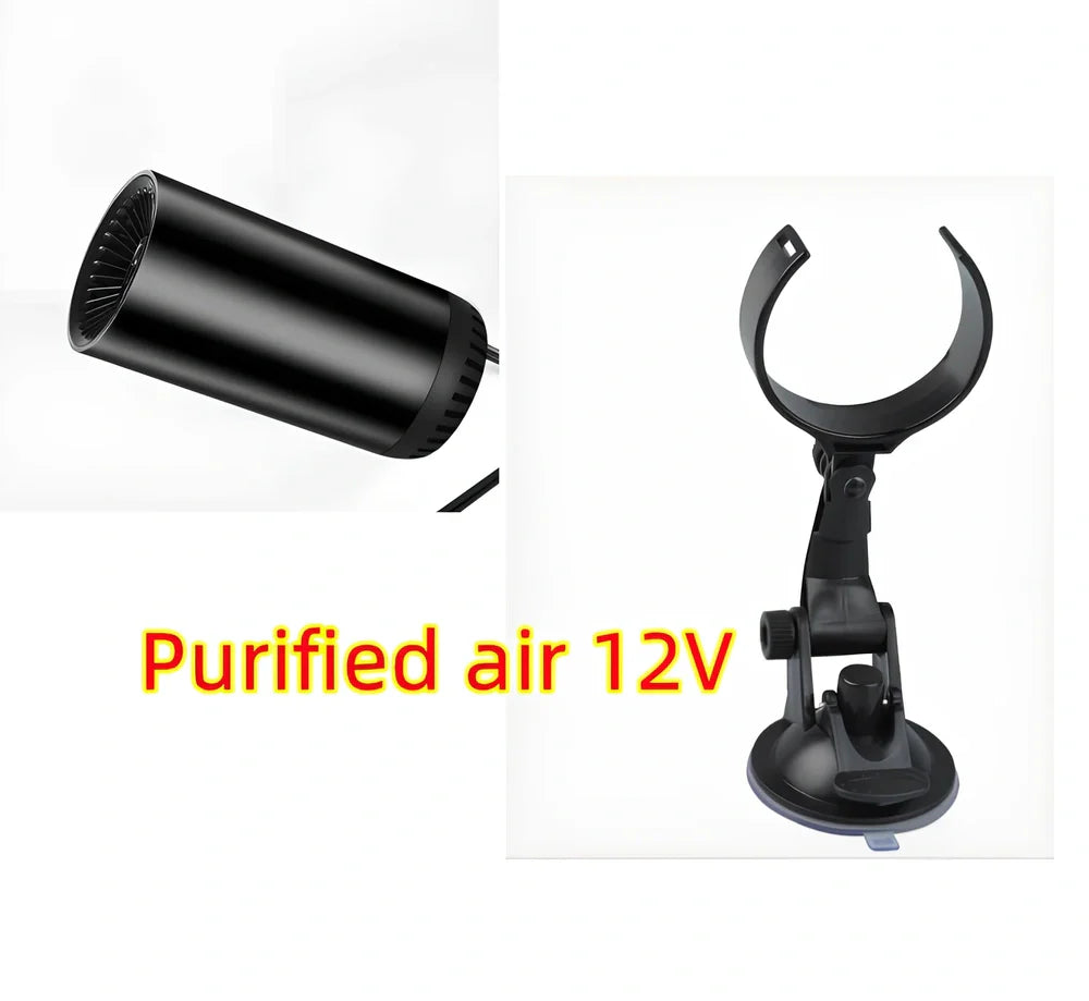 Black-grey 12V car windshield heater with suction cup mount measuring 15x7cm with 1.5m cable