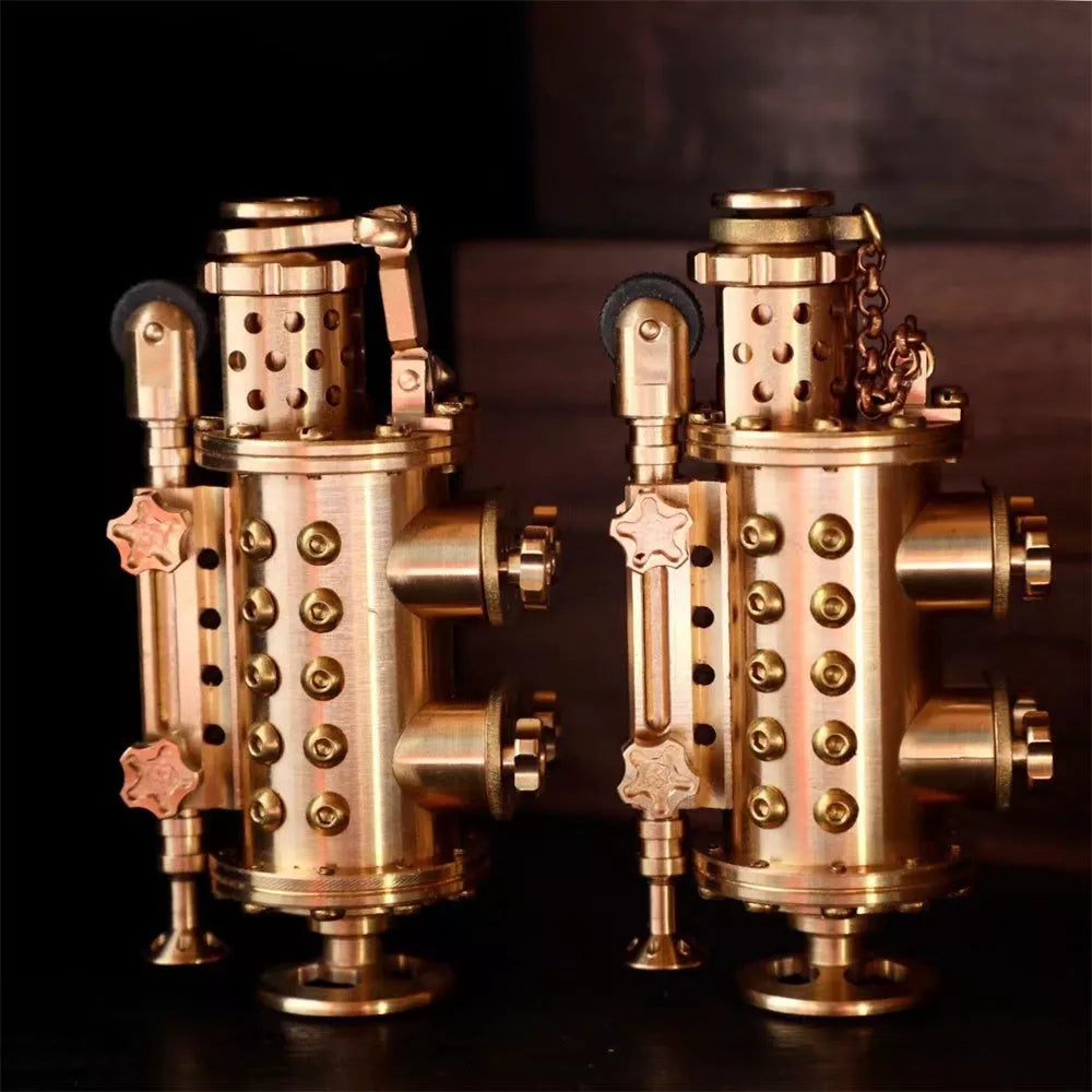 Handmade all copper mechanical punk kerosene lighter with brass color and shaft even style