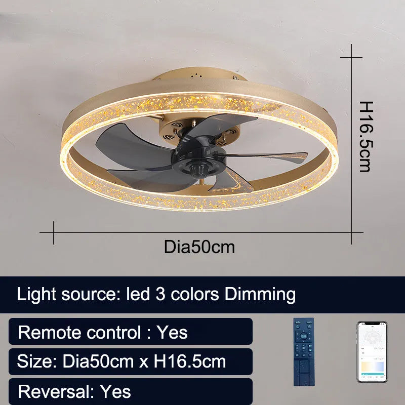 Nordic-style 50cm ceiling fan lamp with integrated LED light in a choice of colours.