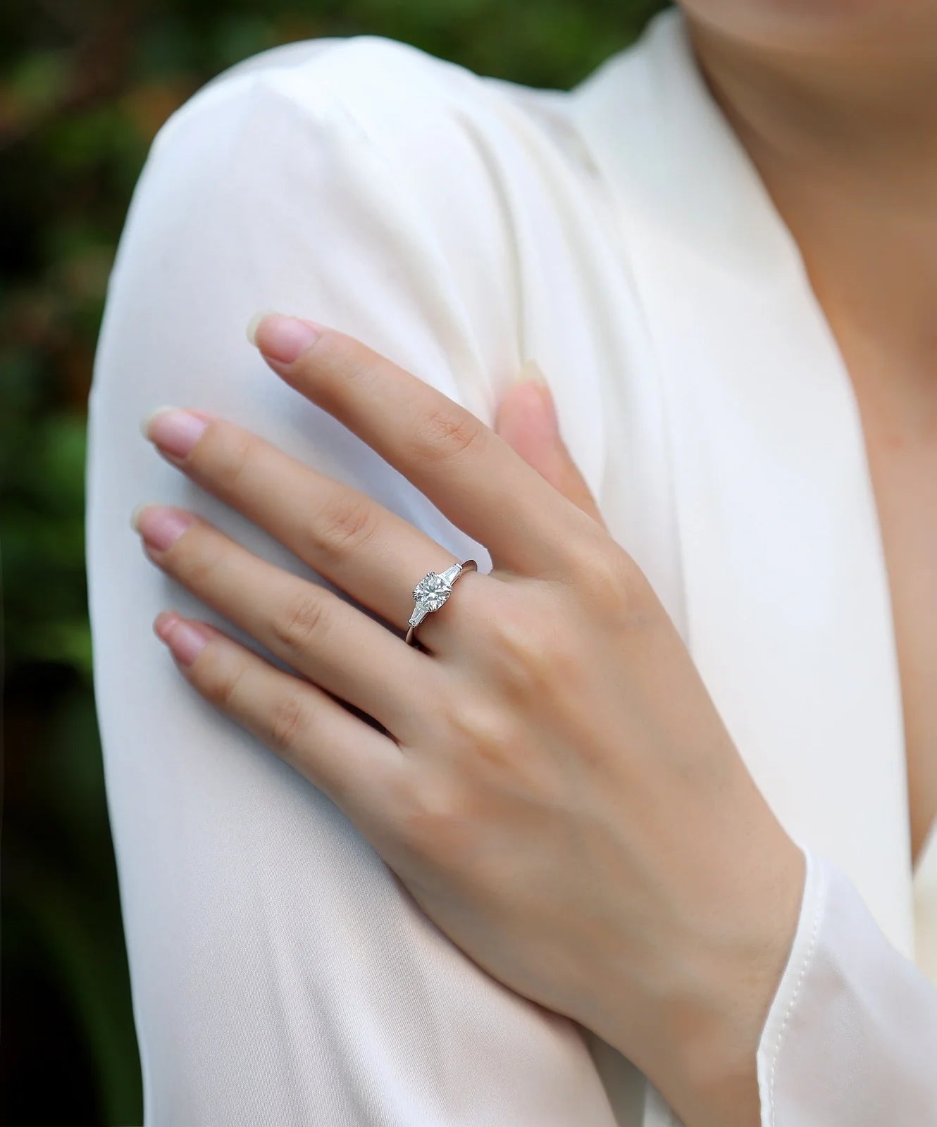 DESTINY wedding ring set with 6x6mm pillow-cut moissanite in platinum-plated S925 silver