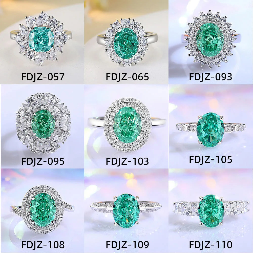 S925 silver emerald ring with palaibahao inlaid high carbon diamond, geometric design with elliptical elements