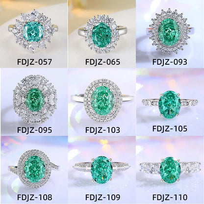 S925 silver emerald ring with palaibahao inlaid high carbon diamond, geometric design with elliptical elements