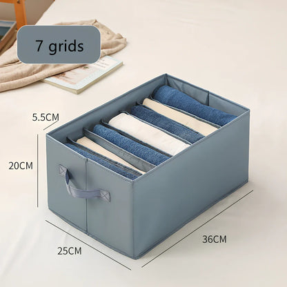 Foldable denim pants drawer organiser box with PP board construction and multiple compartments for clothing storage