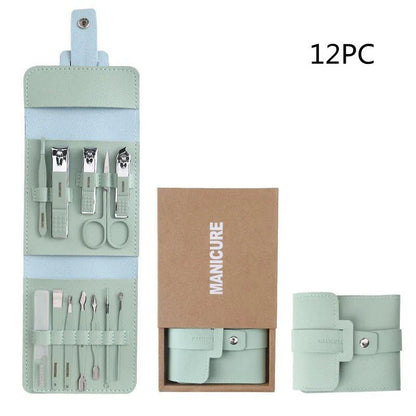 Premium 16-piece manicure set with sleek leather case, including nail clippers, scissors, tweezers, and other grooming tools