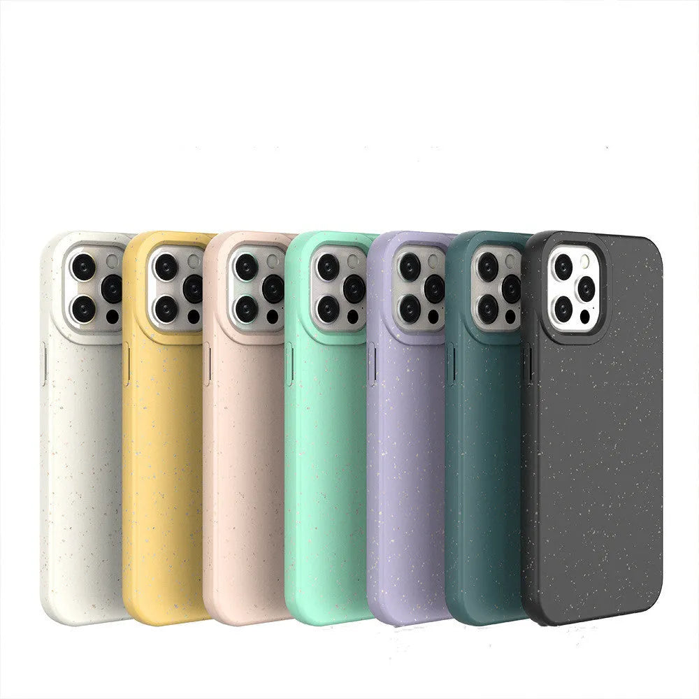Wheat straw biodegradable phone case for Apple iPhone showing natural fibre texture and colour options