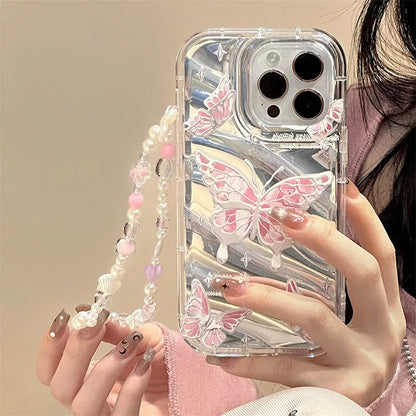 Phantom Painted Butterfly iPhone case in transparent TPU with mirror plate and bow detail