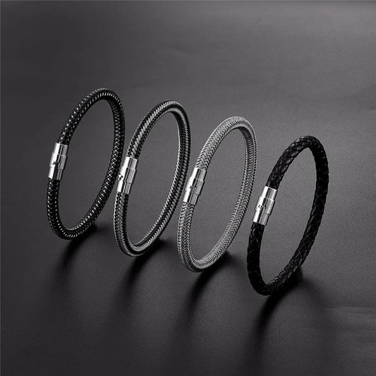 Titanium steel geometric wire bracelet with magnetic clasp in four colour variations