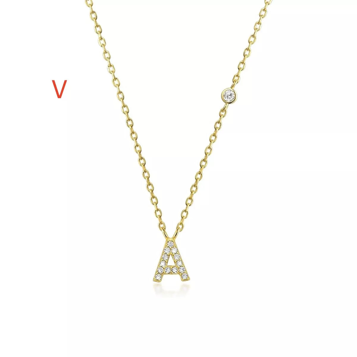 Custom Initial Necklace with sparkling CZ pendant, available in gold or silver finish