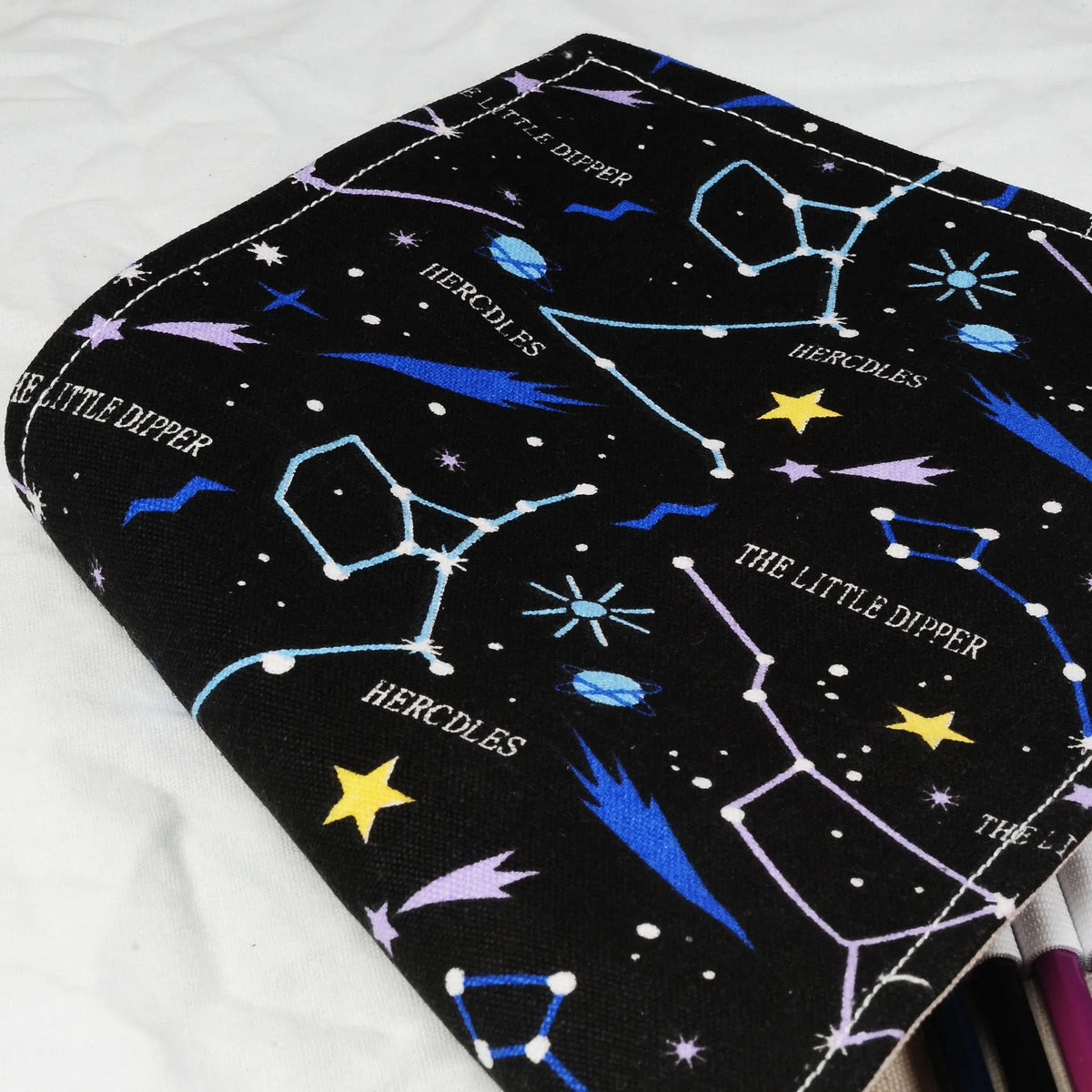 Canvas roll-up pencil case with starry sky print, plain square style, 12 to 108 holes, 0.1kg