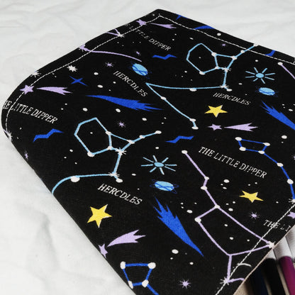 Canvas roll-up pencil case with starry sky print, plain square style, 12 to 108 holes, 0.1kg