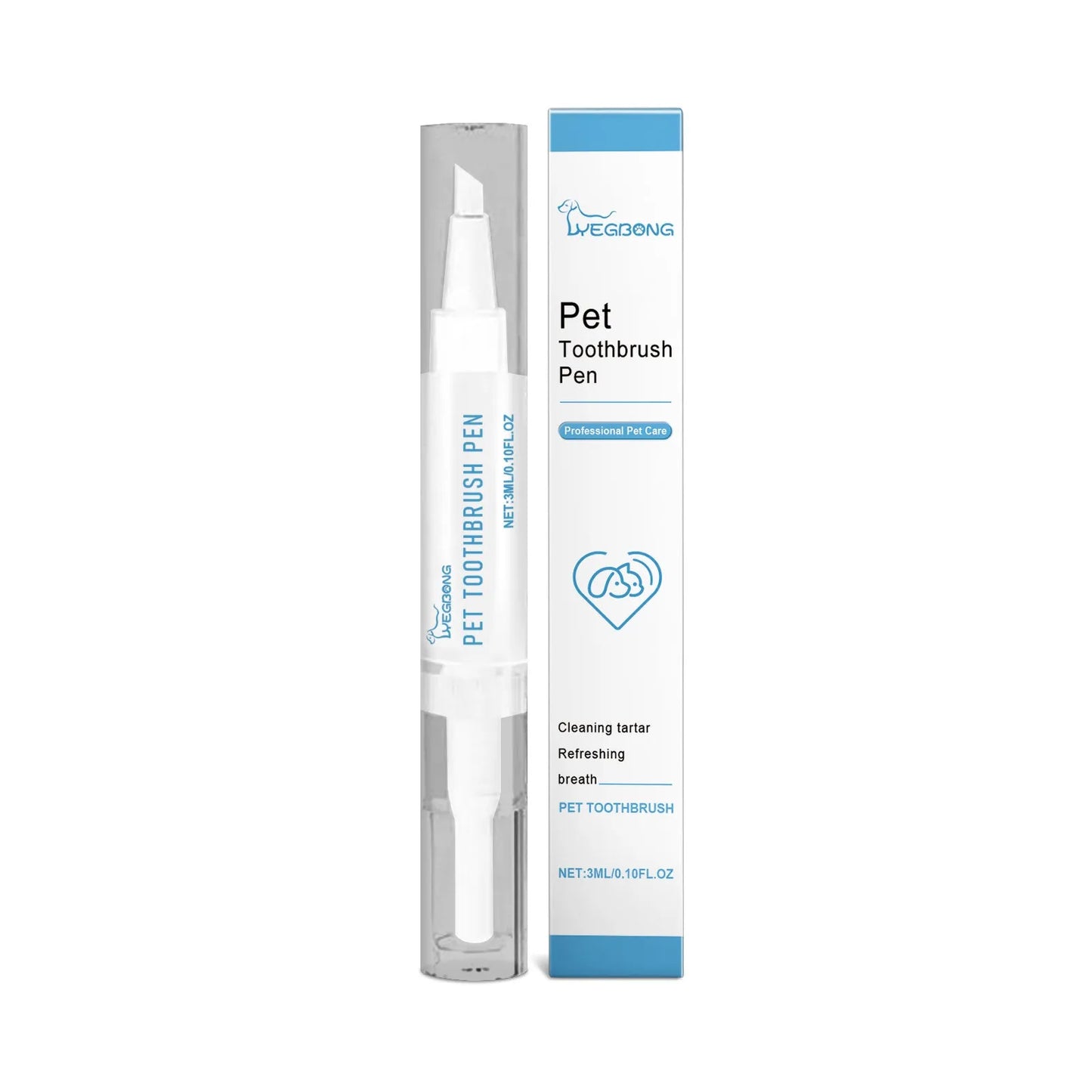 Pet teeth cleaning brush with silicone applicator head and 3ml dental gel capacity