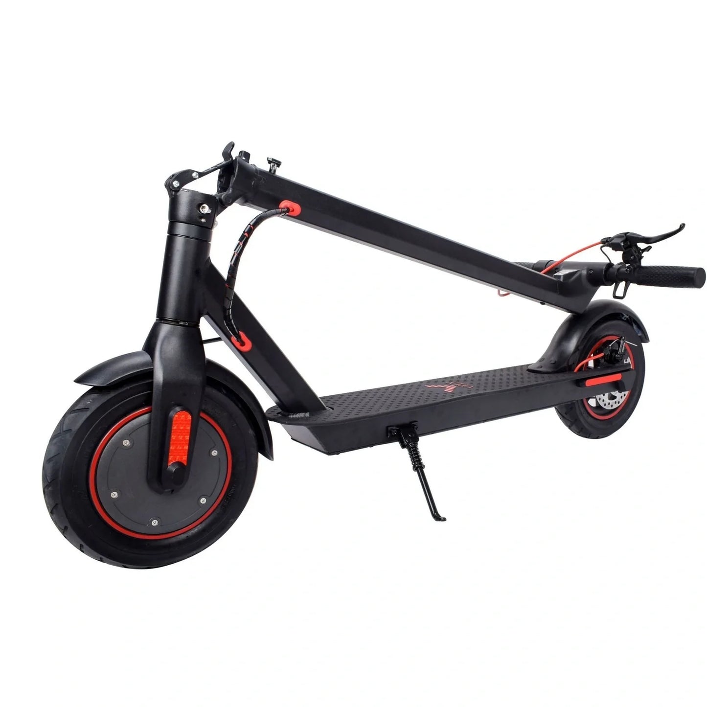 Black aluminum alloy electric folding scooter with 10-inch rubber tires and 500W motor