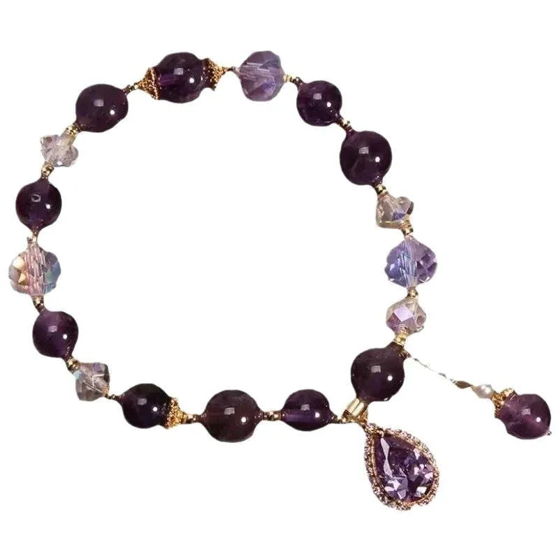 Purple natural amethyst crystal bracelet for women with micro inlay setting.