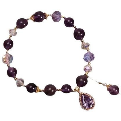Purple natural amethyst crystal bracelet for women with micro inlay setting.