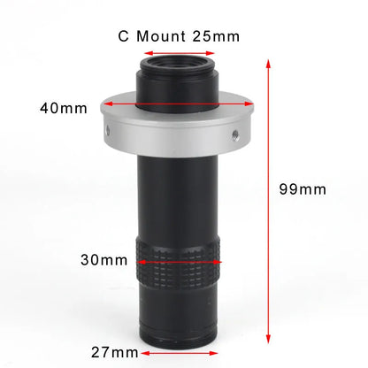 Black industrial camera monocular lens with 130x magnification and 60-300mm working distance