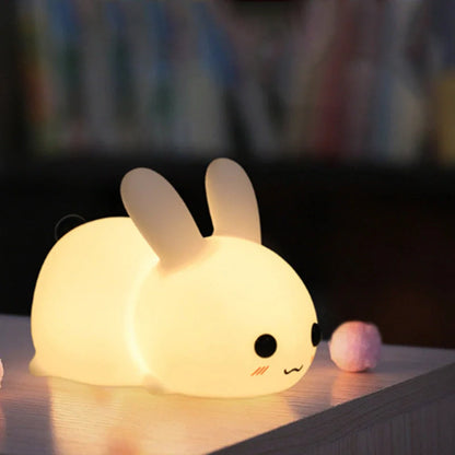Enchanting silicone rabbit night light with warm and cool white dual-color lighting options, creating a cozy ambiance