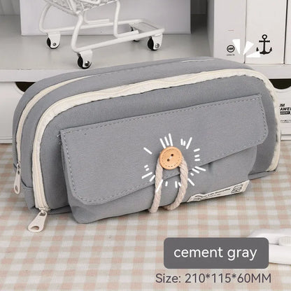 Korean-style canvas pencil case in four colours storing approximately 80 pens