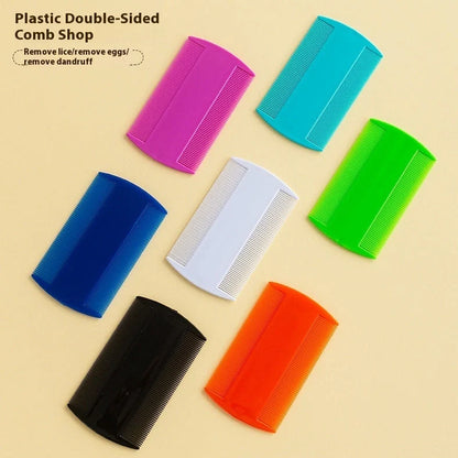 Double-edged fine-toothed plastic flea comb measuring 8cm by 7.5cm in rose red colour