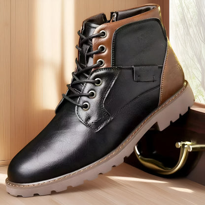 Men's brown ankle boots with side zip fastening and round toe design