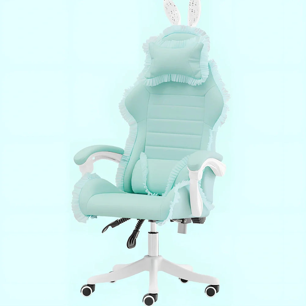 Adjustable height computer gaming chair with swivel base in green lace pattern