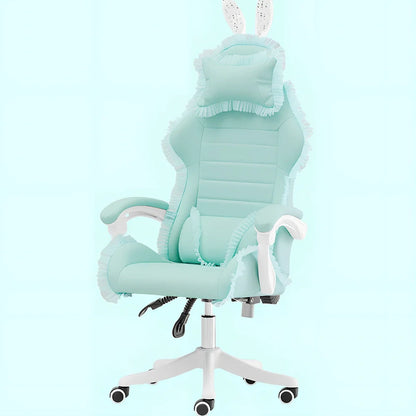 Adjustable height computer gaming chair with swivel base in green lace pattern