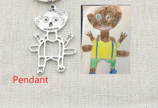 Custom stainless steel kids artwork necklace with personalized pendant