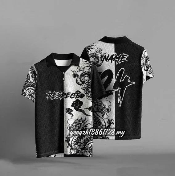 Black digital print t-shirt with 3D design, loose fit and short sleeves