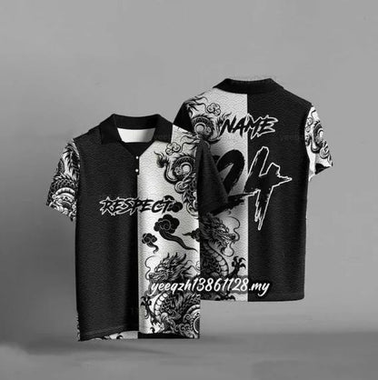 Black digital print t-shirt with 3D design, loose fit and short sleeves
