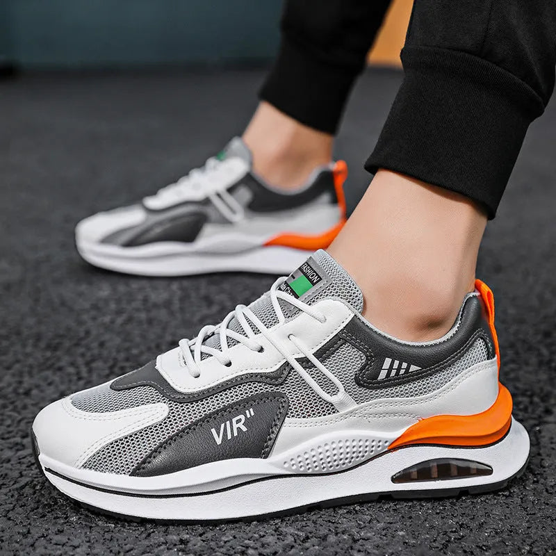 Men's gray mesh casual shoes with round toe and lightweight EVA sole