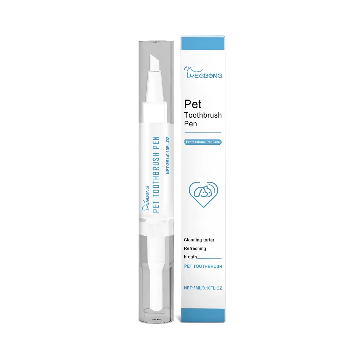 Pet teeth cleaning brush with silicone applicator head and 3ml dental gel capacity