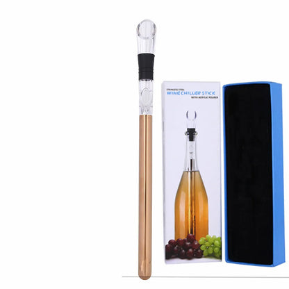 Stainless steel wine chilling rod with acrylic aerator pourer for cooling bottles from inside