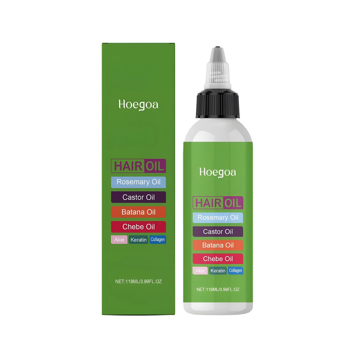 Moisturizing hair oil 118ml bottle with ginger root, rosemary, castor, coconut, aloe vera, keratin and collagen