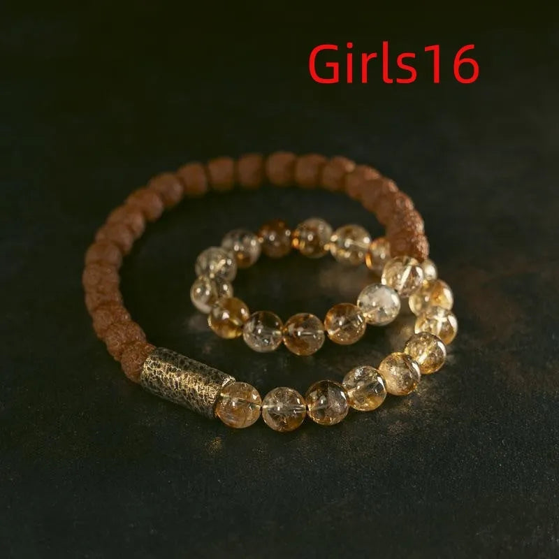 Children's personalised LCD bracelet in natural citrine colour with double circle retro design