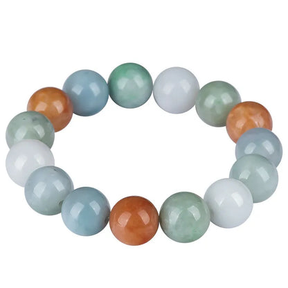 Women's natural jade bracelet with 13mm round beads showing three colours, national style design.