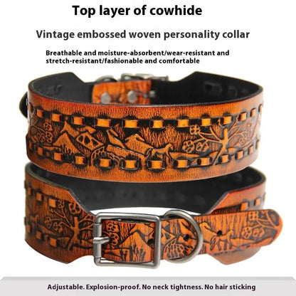Leather rivet dog collar for large dogs in dark red, gold, silver, orange or red, sizes L and XL
