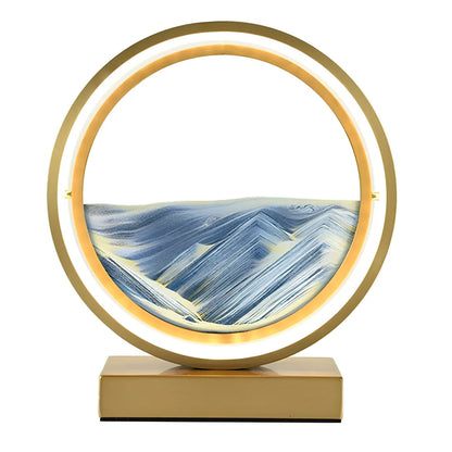 Black and white quicksand table lamp, 295mm tall with LED lights and remote control, coloured sand in glass chamber